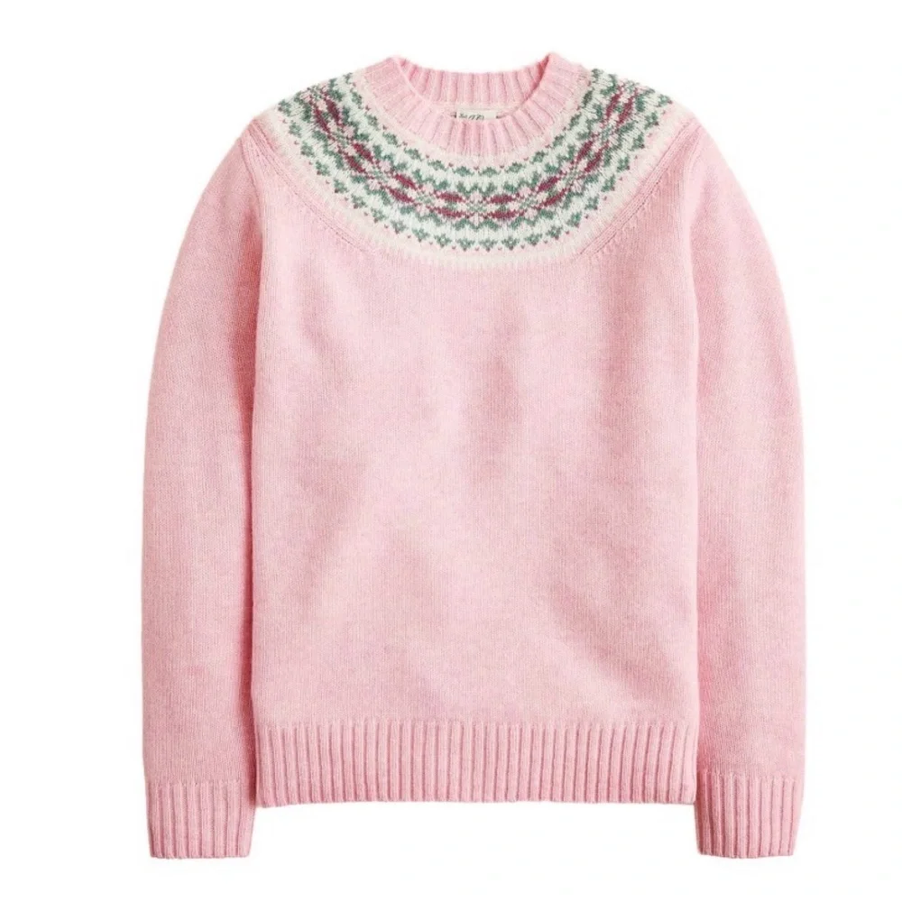 J.Crew Fair Isle–Yoked in Wool In Peony Fair Isle 100% Wool Sweater. Size M